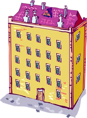 Colorful Apartment Building Cartoon PNG Image