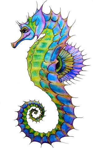 Colorful Artistic Seahorse Illustration PNG Image