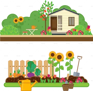 Colorful Backyard Garden Illustration PNG Image