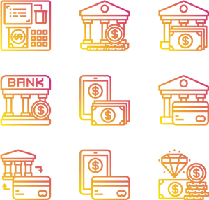 Colorful Banking Icons Set PNG Image