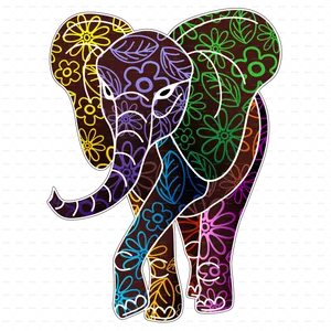 Colorful Batik Elephant Illustration PNG Image