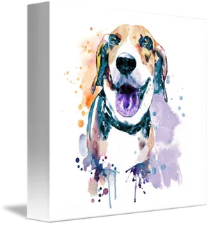 Colorful Beagle Watercolor Canvas Art PNG Image