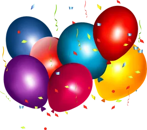 Colorful Birthday Balloonsand Confetti PNG Image