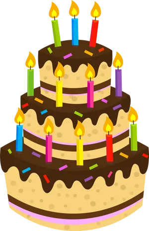 Colorful Birthday Cake Illustration PNG Image