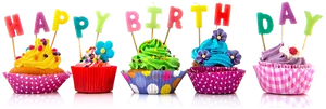 Colorful Birthday Cupcakesand Letters Background PNG Image