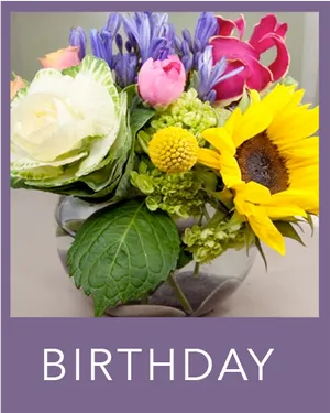 Colorful Birthday Flower Bouquet PNG Image