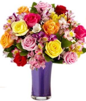 Colorful Bouquetin Purple Vase PNG Image