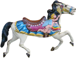 Colorful Carousel Horsewith Fairy Figure PNG Image