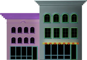 Colorful Cartoon Buildings Illustration PNG Image