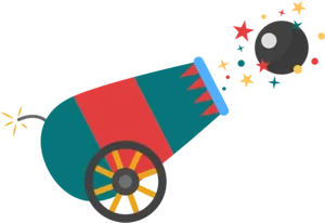 Colorful Cartoon Cannon Firing PNG Image