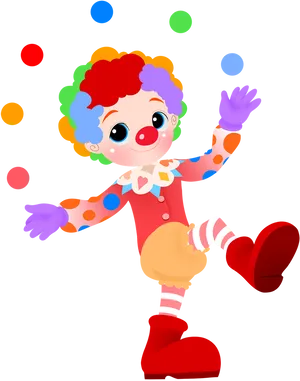 Colorful Cartoon Clown Juggling Balls PNG Image