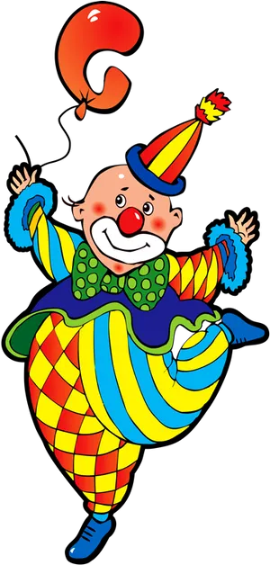 Colorful Cartoon Clownwith Balloon.png PNG Image