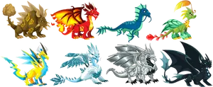 Colorful Cartoon Dragons Collection PNG Image