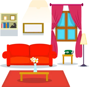 Colorful Cartoon Living Room Interior PNG Image