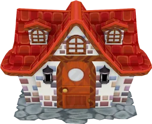 Colorful Cartoon Mansion Front View PNG Image