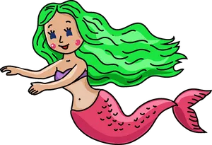 Colorful Cartoon Mermaid Clipart PNG Image