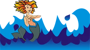 Colorful Cartoon Mermaid Waves PNG Image