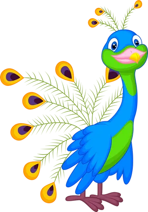 Colorful Cartoon Peacock PNG Image