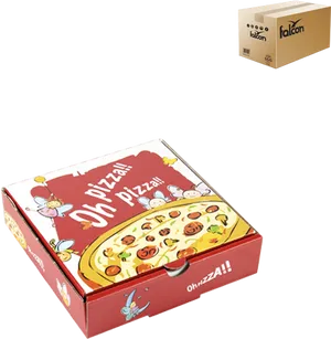 Colorful Cartoon Pizza Box Design PNG Image