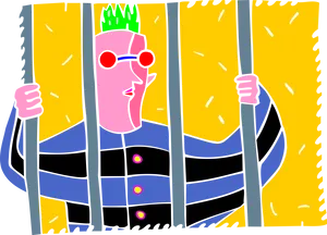 Colorful Cartoon Prisoner Behind Bars PNG Image