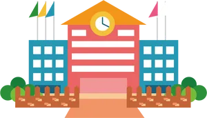 Colorful Cartoon School Building PNG Image