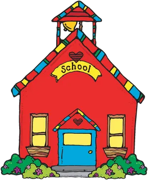 Colorful Cartoon Schoolhouse PNG Image