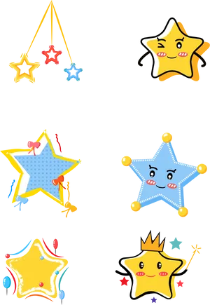 Colorful Cartoon Star Characters PNG Image