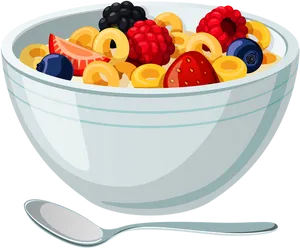 Colorful Cerealwith Fruitsand Spoon PNG Image