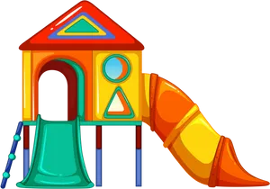 Colorful Childrens Playhouse With Slide PNG Image