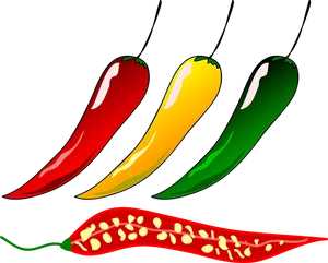 Colorful Chili Peppers Illustration PNG Image