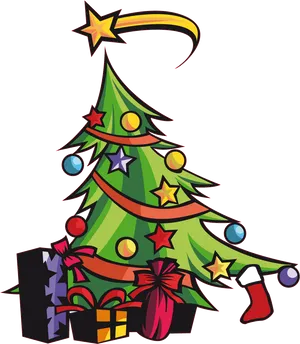 Colorful Christmas Treewith Gifts PNG Image