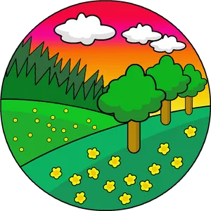 Colorful Circular Landscape Vector PNG Image