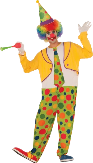 Colorful Clown Posing With Horn.jpg PNG Image