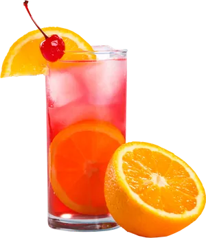 Colorful Cocktailwith Orangeand Cherry Garnish PNG Image