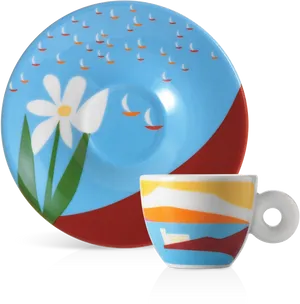 Colorful Coffee Cupand Saucer Design PNG Image