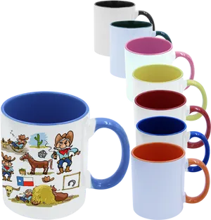 Colorful Coffee Mugs Collection PNG Image