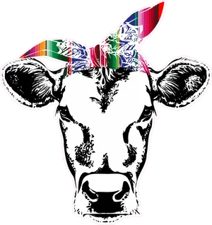 Colorful Cow Head Bandana Graphic PNG Image