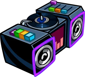 Colorful D J Turntableand Speakers PNG Image