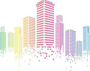 Colorful Digital Cityscape Illustration PNG Image