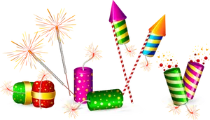 Colorful Diwali Fireworksand Crackers Illustration PNG Image