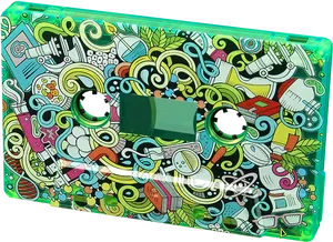 Colorful Doodle Art Cassette Tape PNG Image