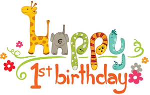 Colorful First Birthday Greeting PNG Image