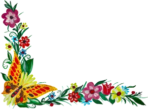 Colorful Floral Borderwith Butterfly PNG Image