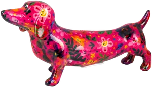 Colorful Floral Dachshund Figurine PNG Image