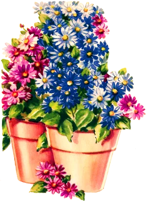 Colorful Floral Displayin Clay Pot PNG Image