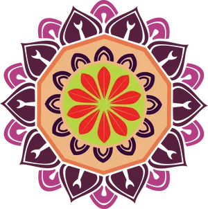 Colorful Floral Rangoli Design PNG Image