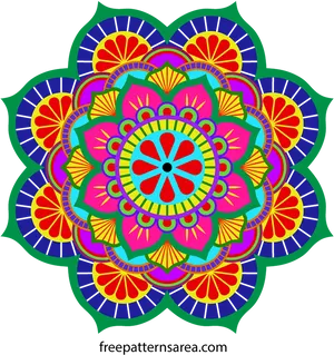 Colorful Floral Rangoli Design PNG Image