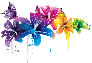 Colorful Floral Vectorwith Butterflies PNG Image