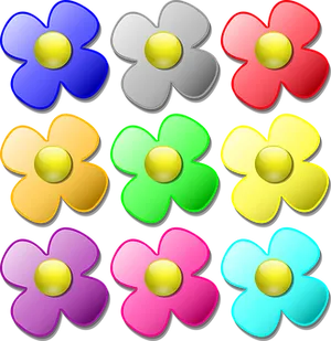 Colorful Flower Icons Set PNG Image