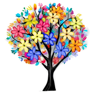 Colorful Flower Tree Drawing Png Tvn PNG Image